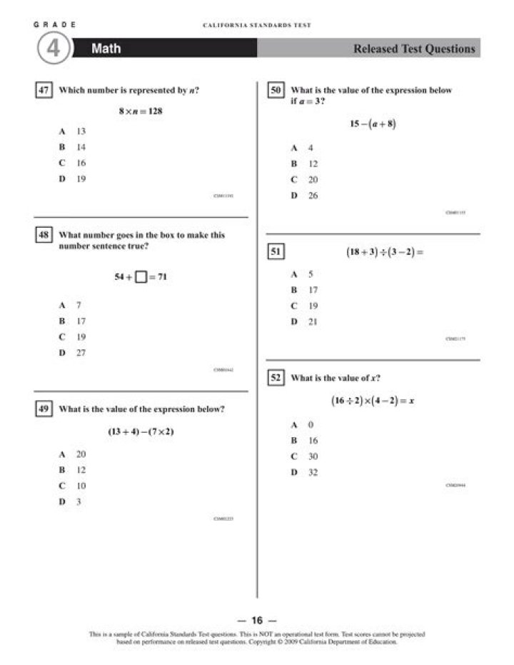 4th Grade SBAC Math Practice Test PDF – Free Download