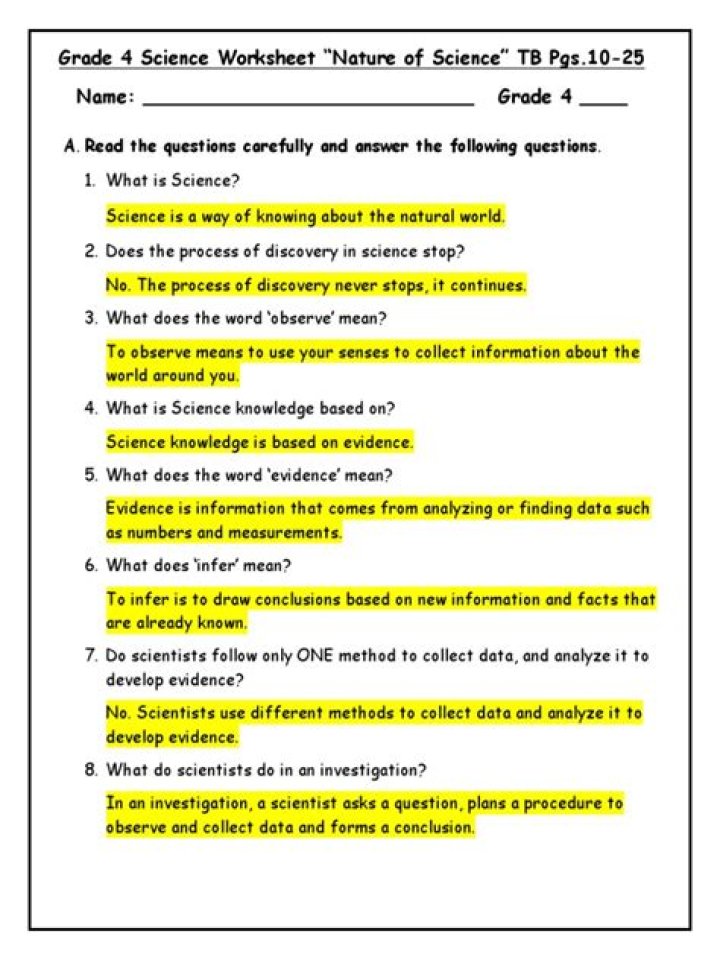 4th Grade Science Questions & Answers PDF for Homework & Learning