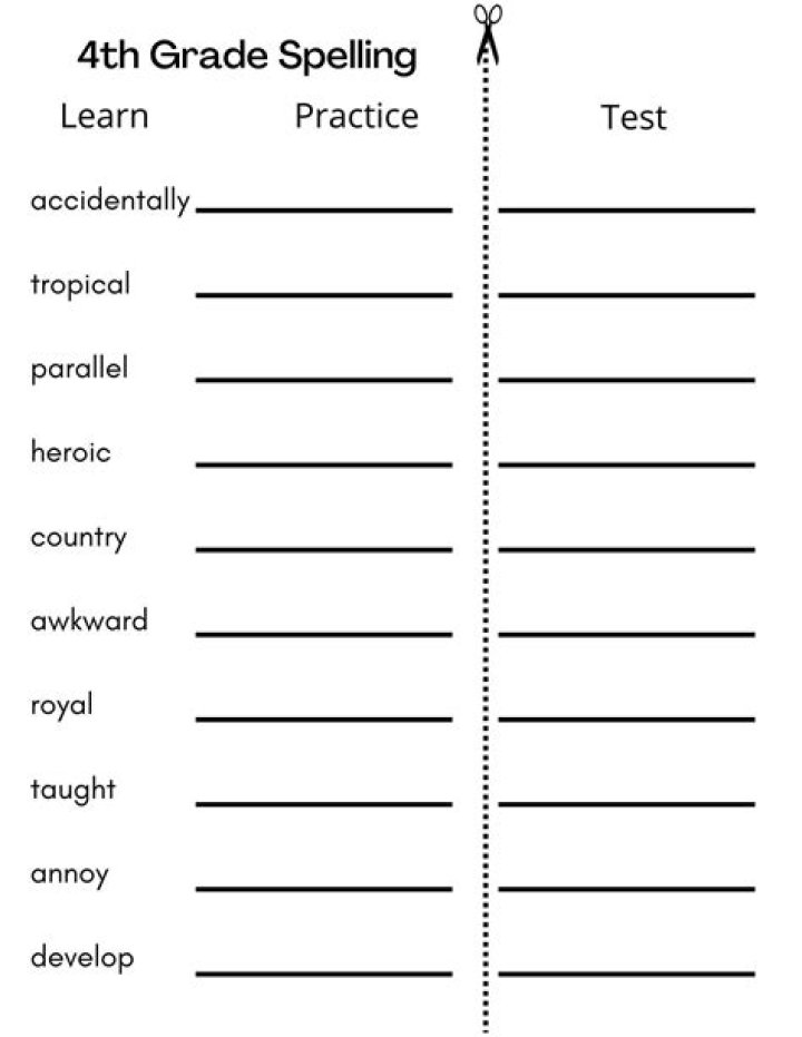 4th Grade Spelling Test PDF for Practice
