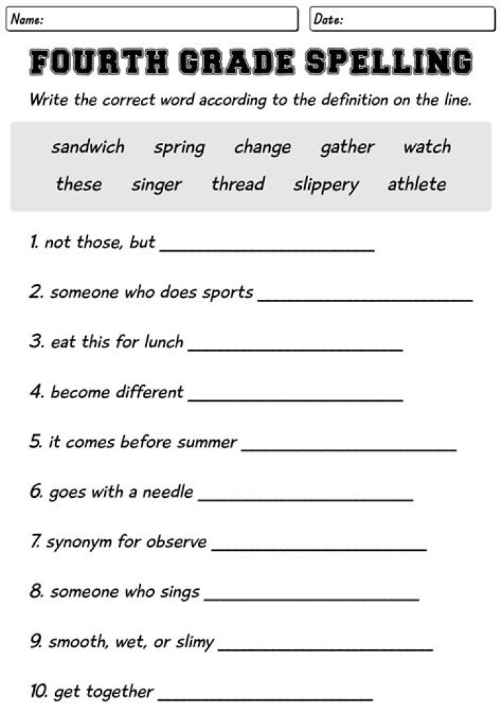 Free 4th Grade Spelling Words Worksheets PDF – Download Now