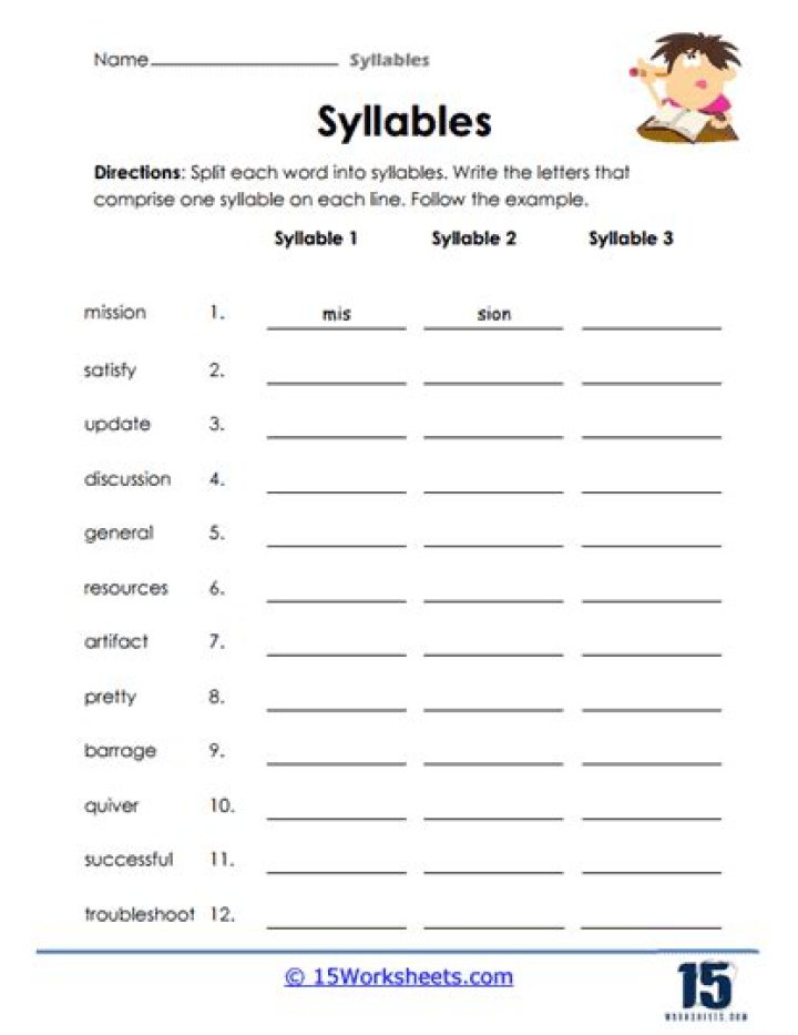 Free 4th Grade Syllable Worksheets PDF for Reading Practice