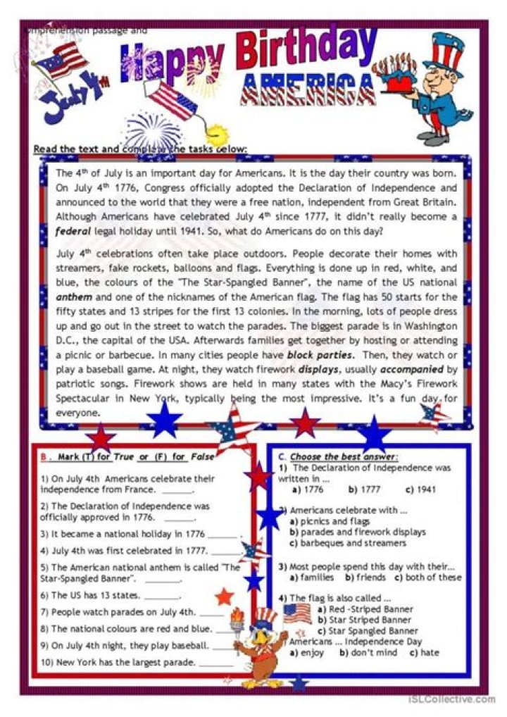 4th of July Worksheets PDF for Kids – Printable Holiday Activities