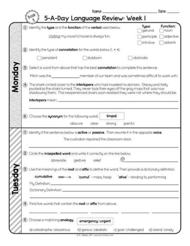 5-A-Day Language Review Week 5 Answer Key PDF – Instant Download
