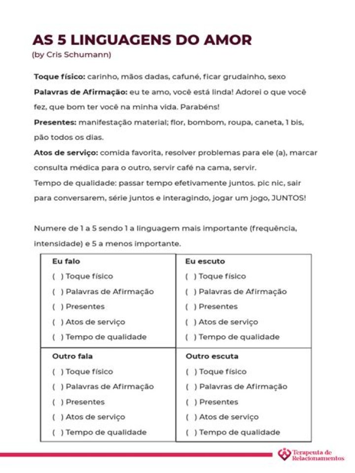 Teste as 5 Linguagens do Amor Grátis com PDF