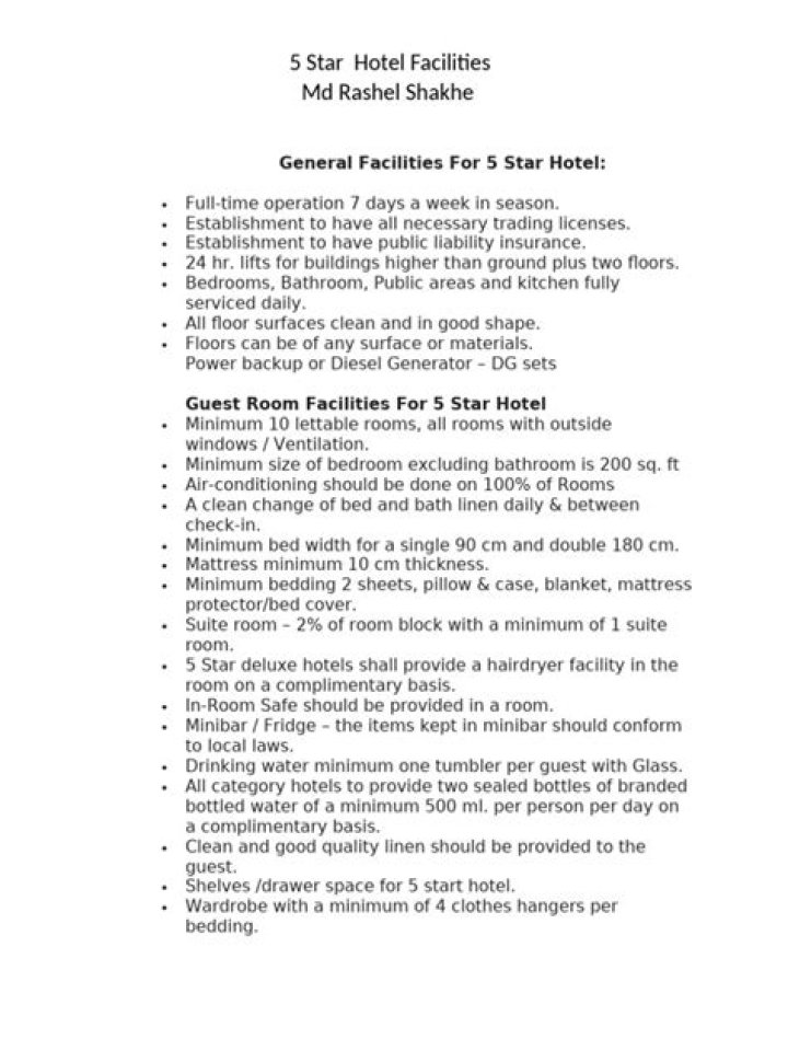 5 Star Hotel Facilities List PDF – Complete Guide