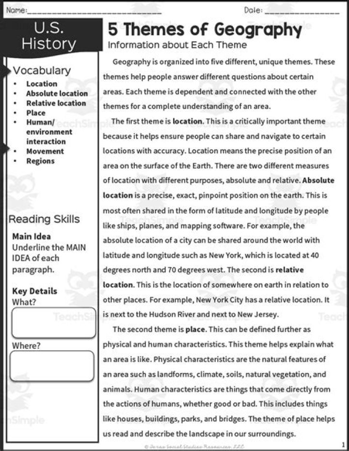 5 Themes of Geography Worksheet Answer Key PDF – Instant Download