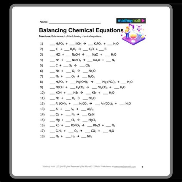 50 Examples of Balanced Chemical Equations with Answers PDF – Free Study Resource