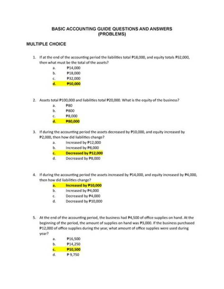 50 Multiple Choice Questions on Basic Accounting with Answers PDF
