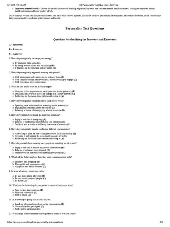 Complete 50 Question Personality Test PDF – Discover Your Traits