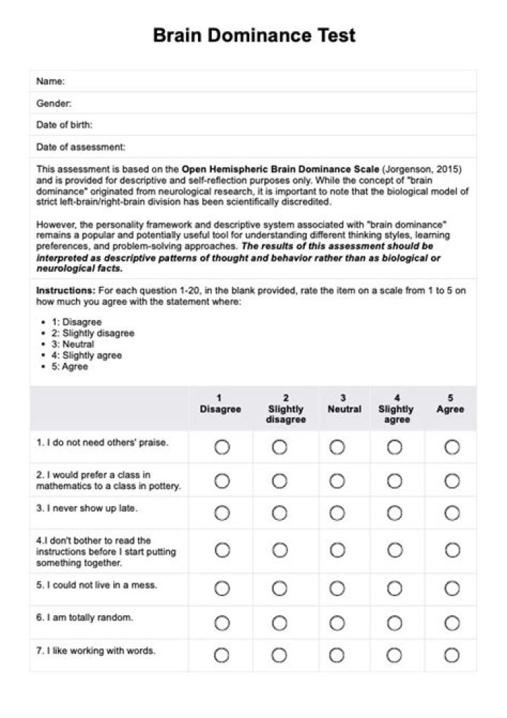 50 Questions Brain Dominance Test PDF – Discover Your Cognitive Style