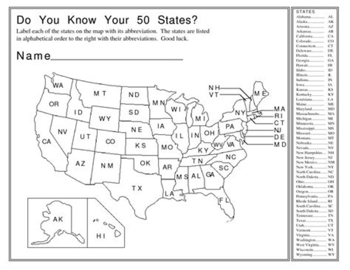 Free 50 States Worksheets PDF for Home & School