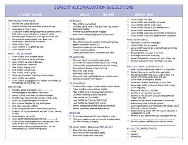 2024 504 Accommodations List PDF Download