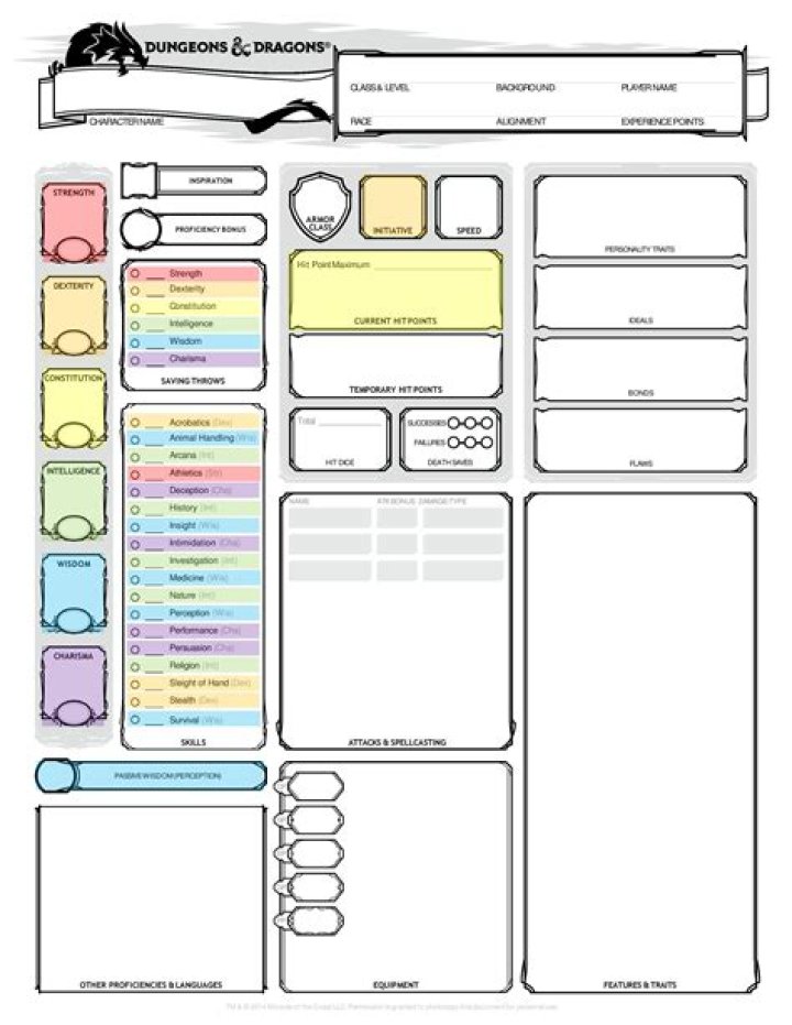5e Character Sheet PDF Printable – Download Free Game Sheet