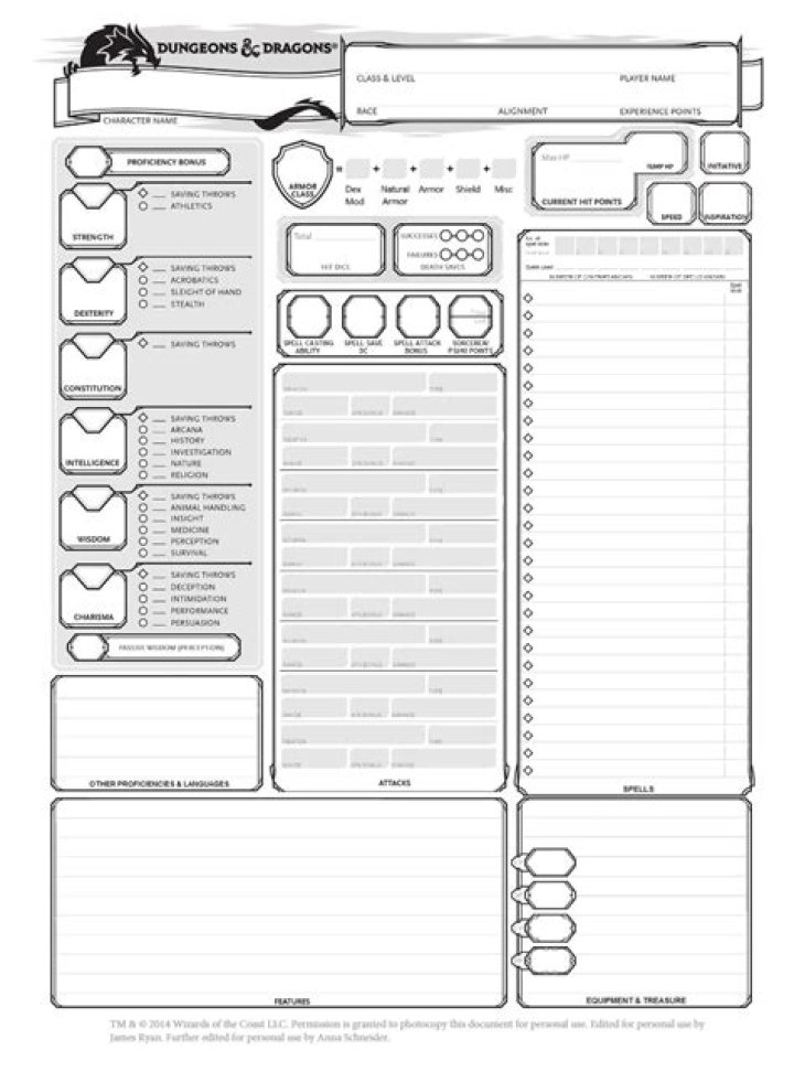 5e Fillable Character Sheet PDF for D&D Gameplay