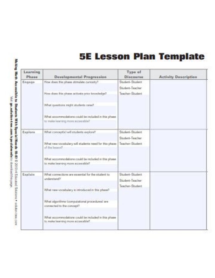 Free 5E Lesson Plan Sample PDF in English
