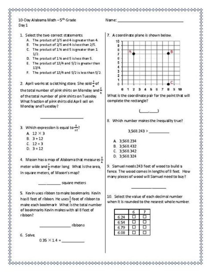 5th Grade Math Assessment Test & Answer PDF with Detailed Solutions