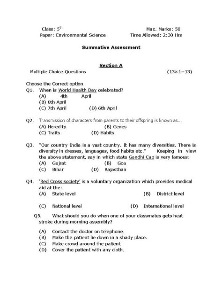5th Class EVS Question Paper 2023 PDF Download Now
