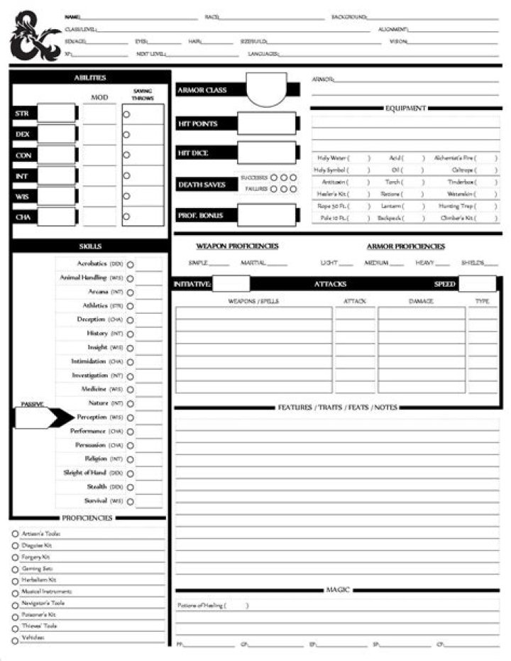 5th Edition Character Sheet PDF Fillable – Download Instantly