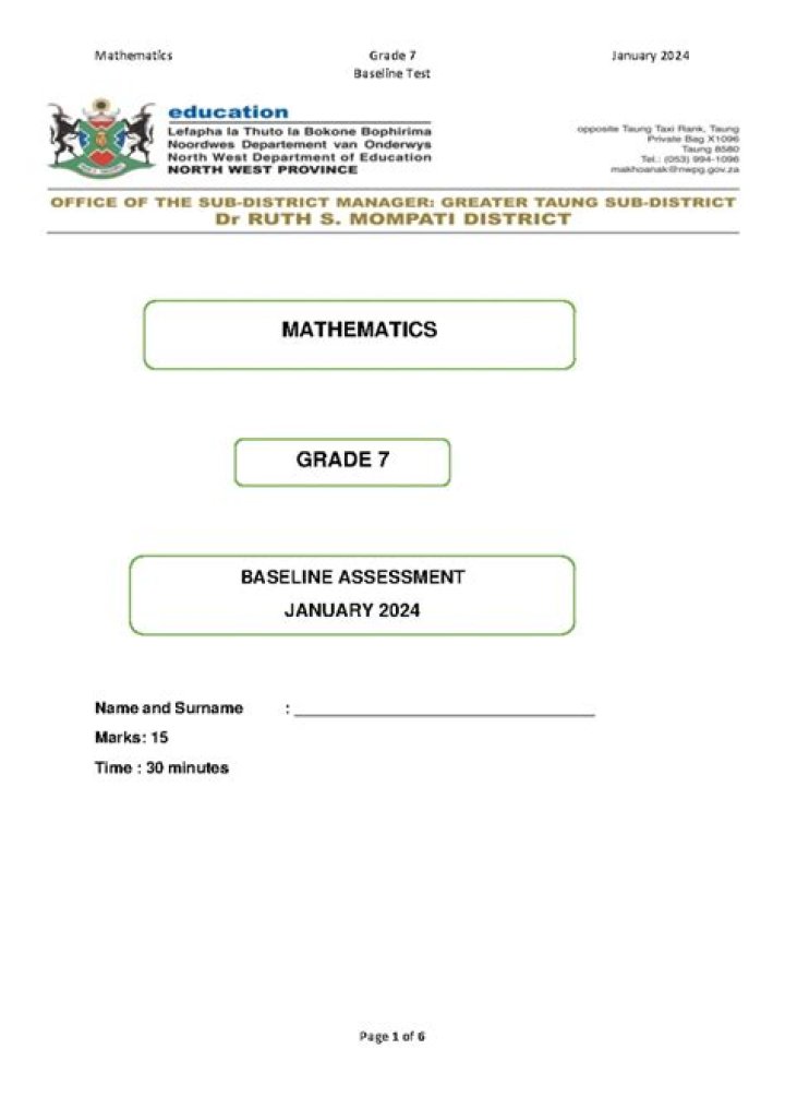 5th Grade Baseline Assessment Test PDF for Standardized Reading & Math Skills