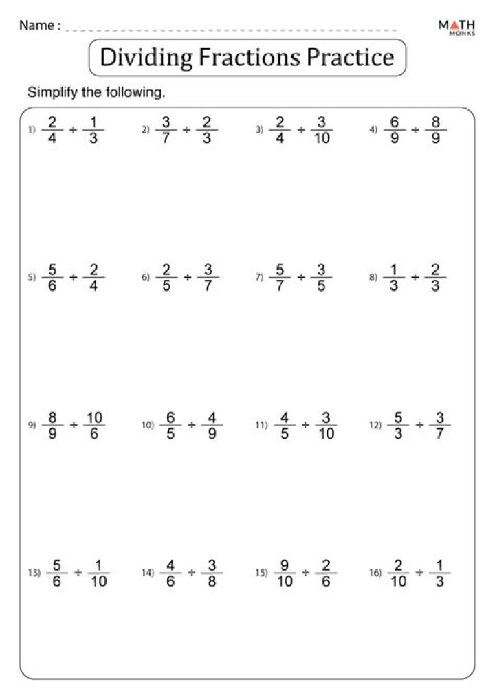 5th Grade Dividing Fractions Worksheets PDF – Download Free Practice