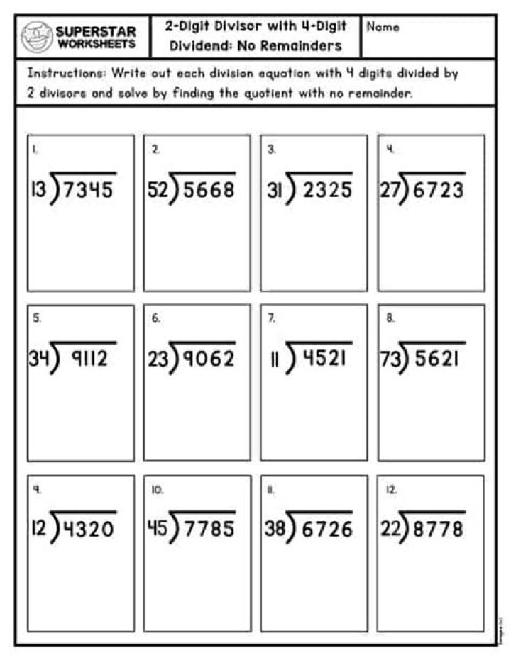 5th Grade Long Division Worksheet PDF for Practice & Learning