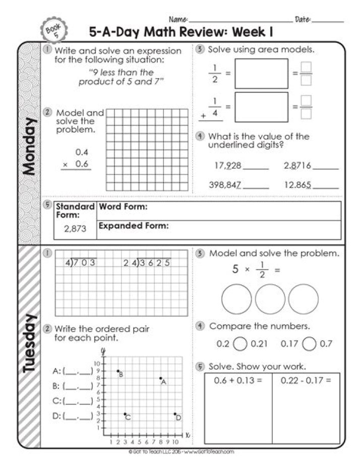 Free 5th Grade Math Review Worksheets PDF – Instant Download