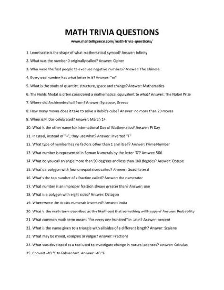 5th Grade Math Trivia Questions & Answers PDF – Perfect for Homework & Test Prep