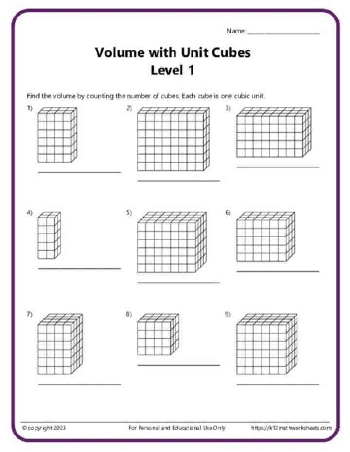 5th Grade Math Volume Worksheets PDF – Printable Practice PDFs