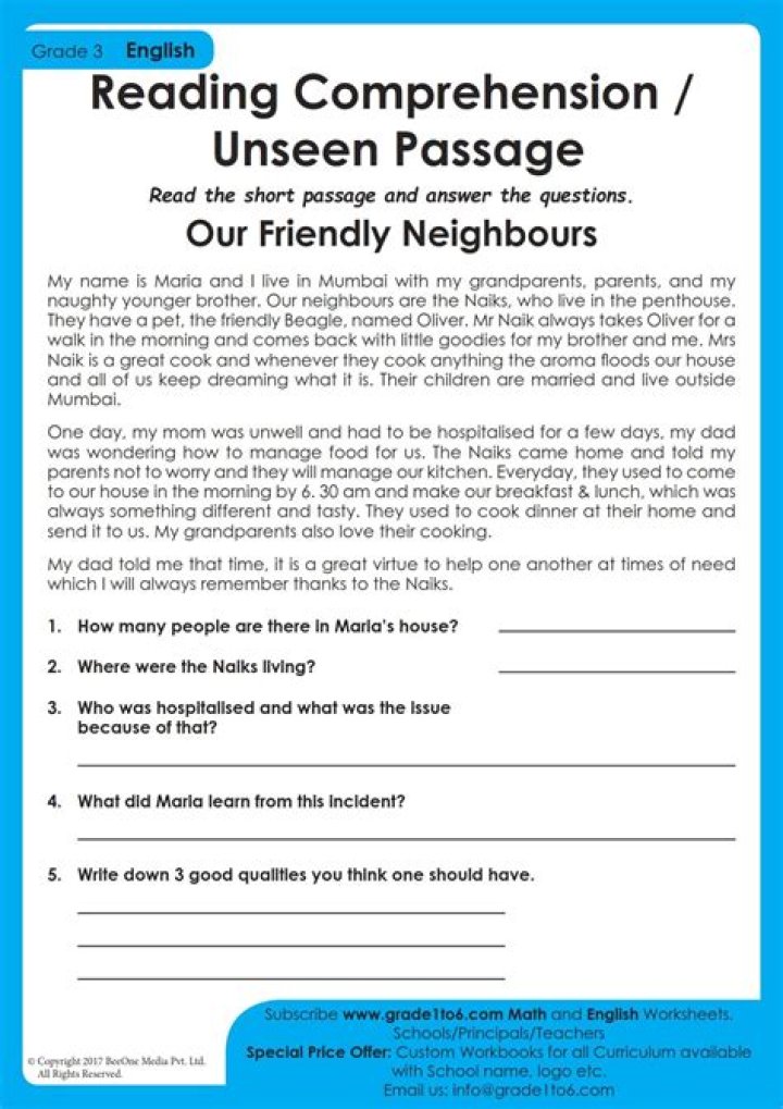 5th Grade Reading Comprehension Passages with Questions and Answers PDF