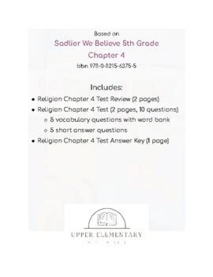 5th Grade Religion Sadlier Book Test PDF Free Download