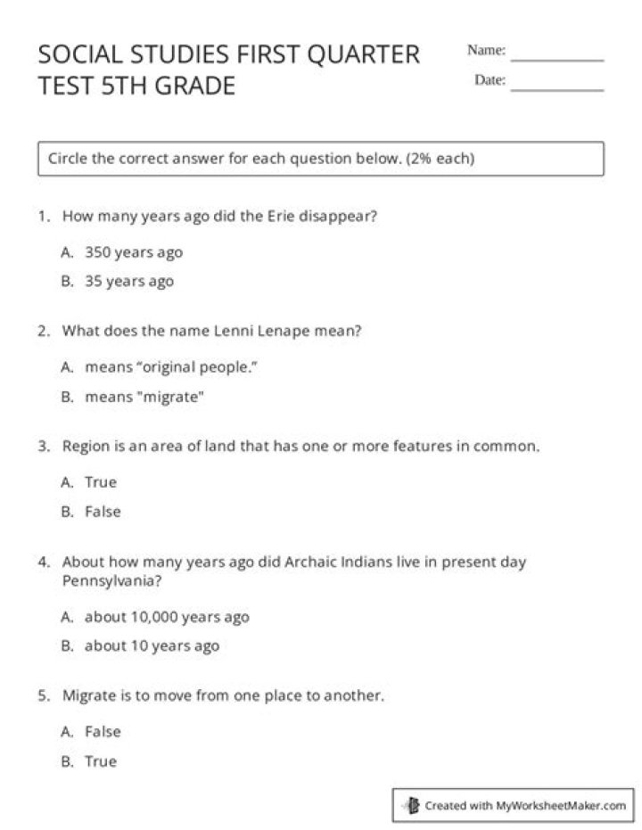 5th Grade Social Studies Review Test Packet PDF – Instant PDF Download