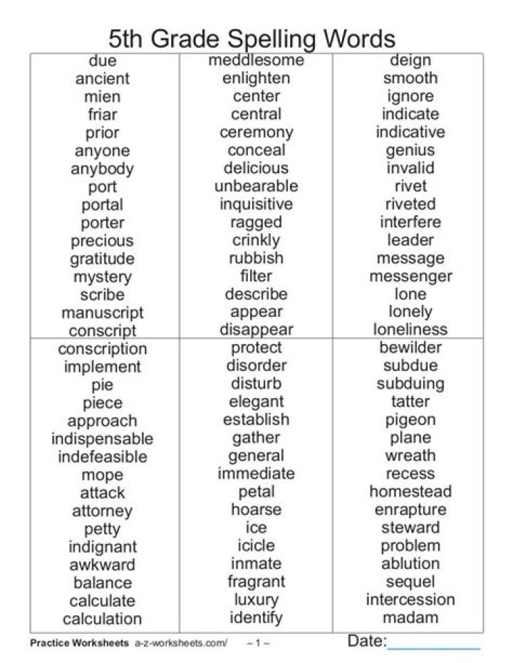 5th Grade Spelling Word List PDF – Free Printable Practice Worksheets