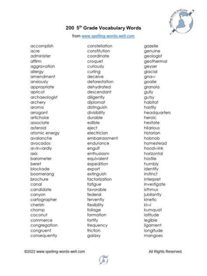 5th Grade Vocabulary List PDF – Free Download & Study Tools