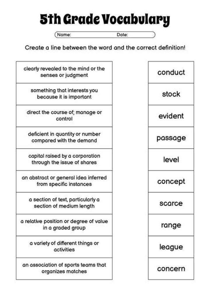 5th Grade Vocabulary Worksheets PDF – Free Printable Practice