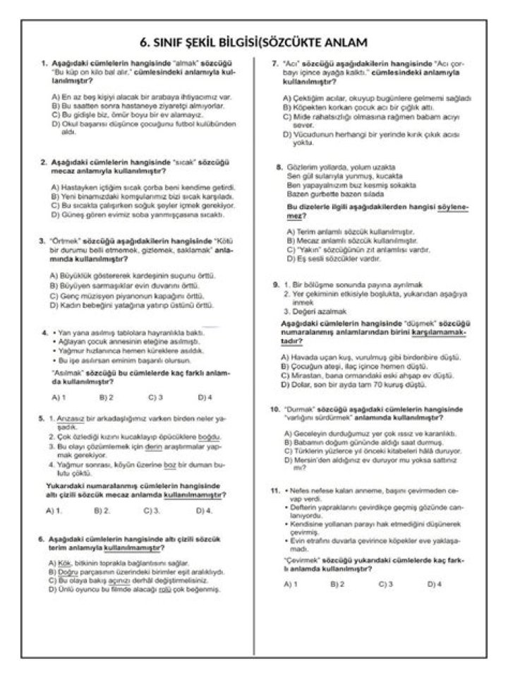 6.sÄ±nçüf Kumlede Anlam Test PDF – Schnell & Genau Prüfen