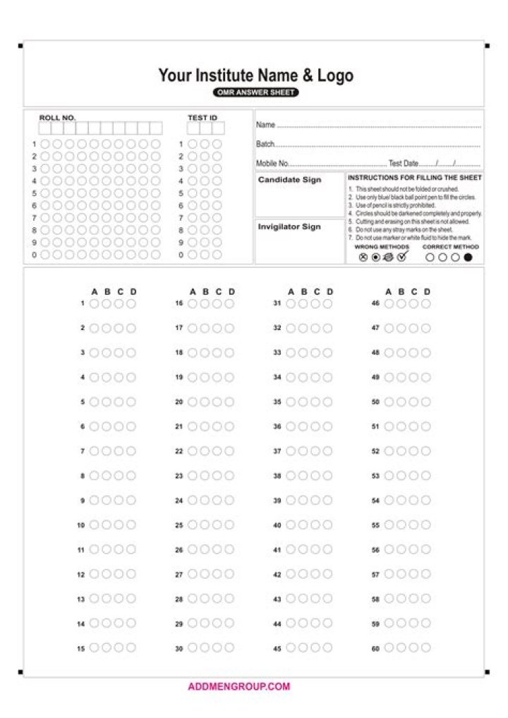 Free 60-Question OMR Sheet PDF for Quick Testing & Surveys
