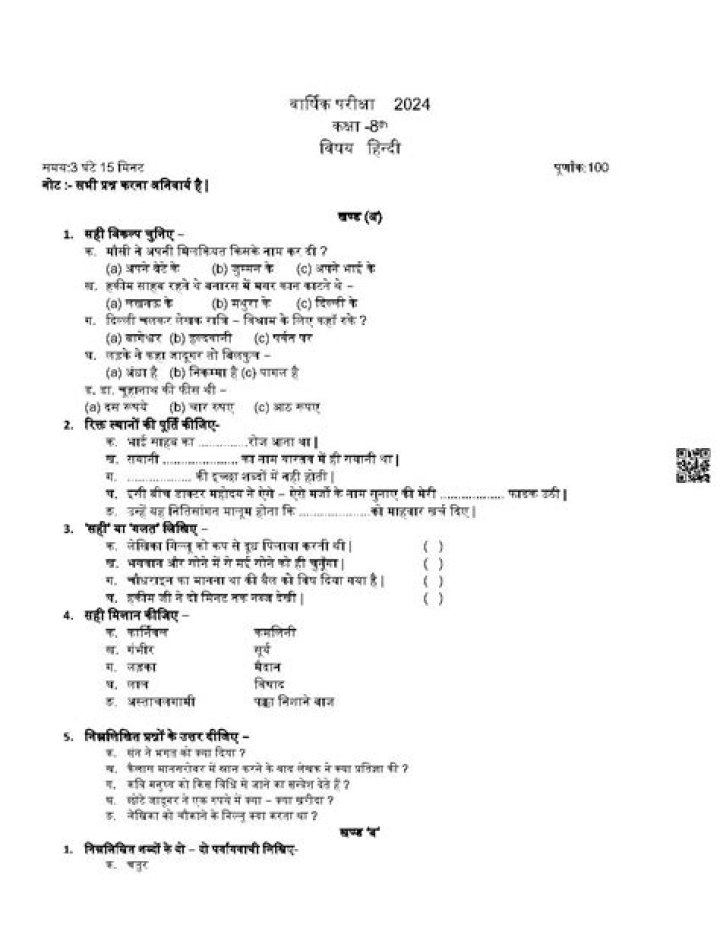 6th Class Hindi Question Paper 2018 PDF Download Now