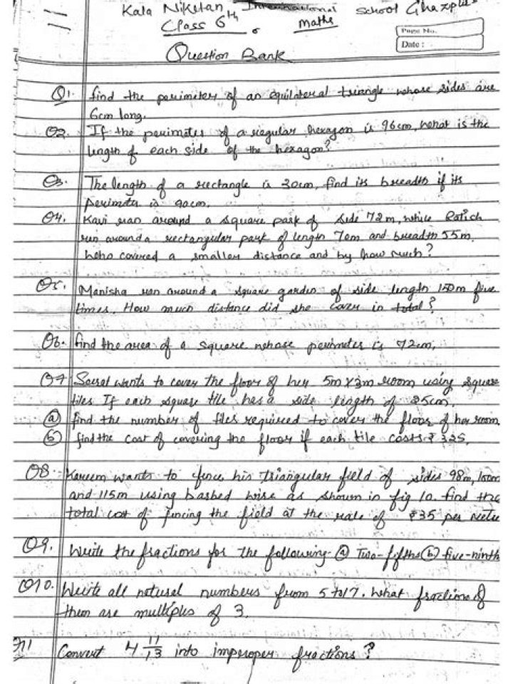 6th Class Maths Question Bank PDF – Download Free Study Material