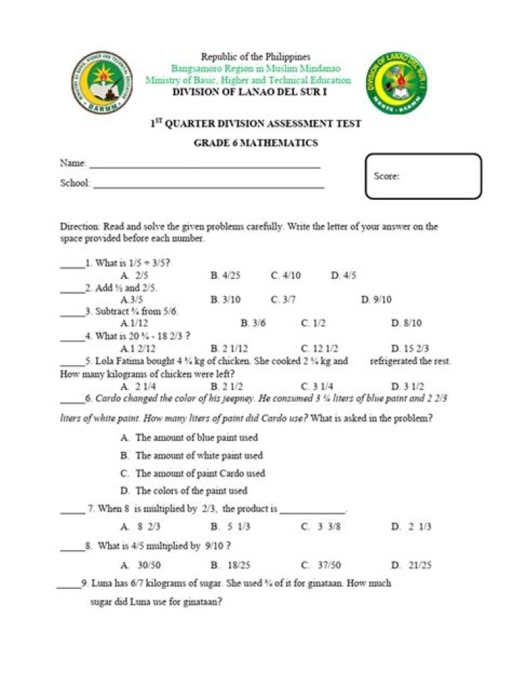 Free 6th Grade Assessment Test PDF – Download Now