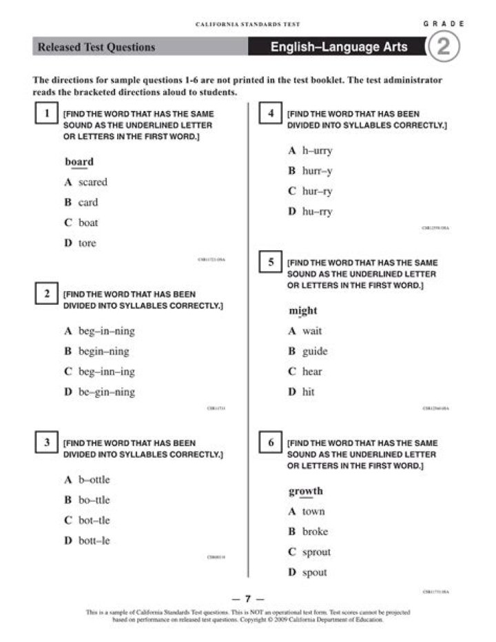 6th Grade California State Language Arts Test PDF 2009 – Free Practice Exam