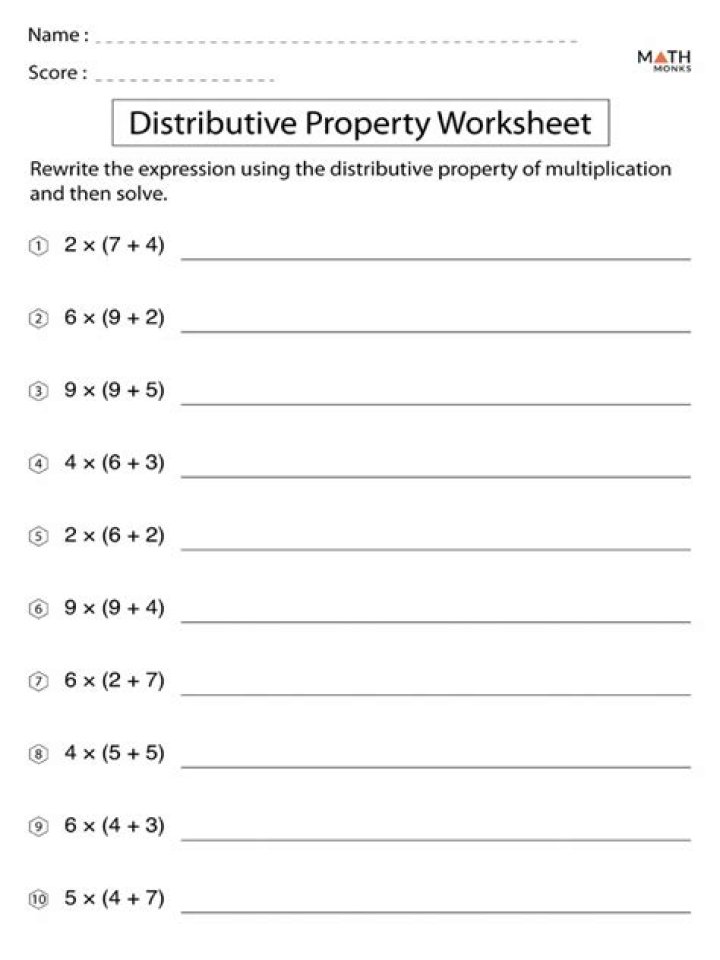 6th Grade Distributive Property Worksheet PDF for Classroom Practice