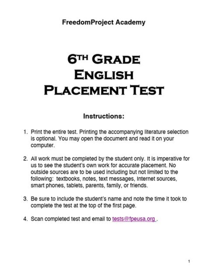 6th Grade English Placement Test PDF for Accurate Skill Assessment