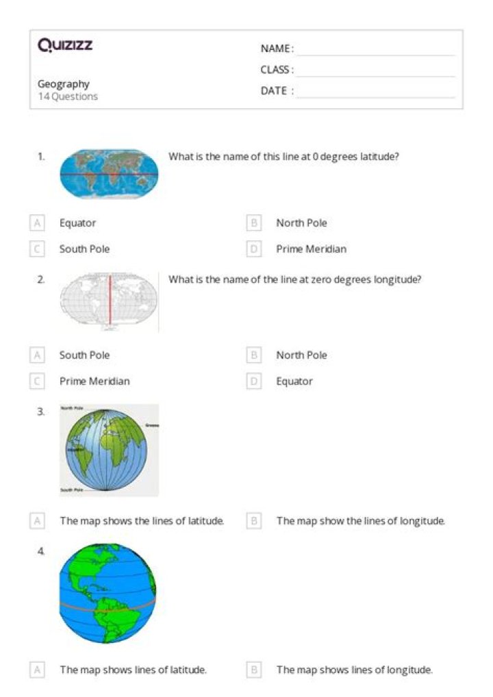 6th Grade Geography Test PDF – Free Practice Worksheets