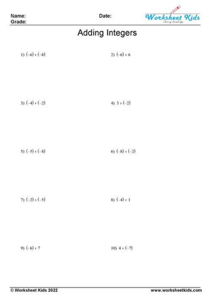 6th Grade Integers Test PDF – Practice Worksheets & Sample Questions