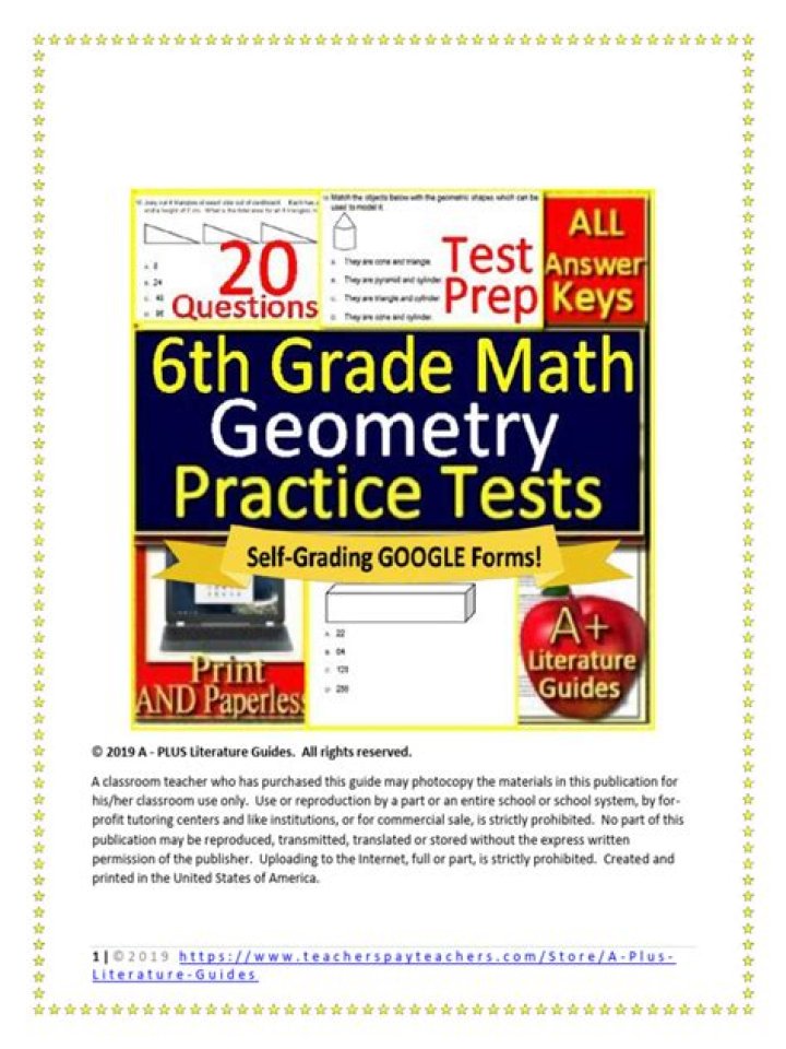 6th Grade Math Geometry Practice Test PDF – Instant Download