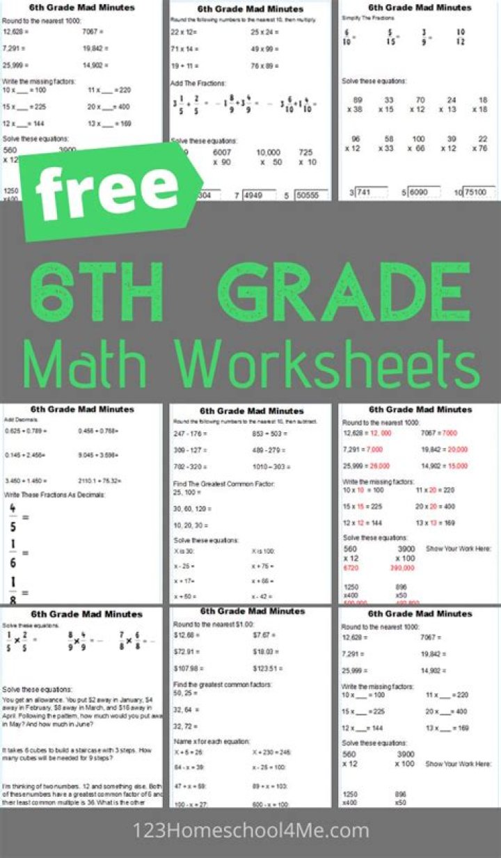 6th Grade Math Practice Test PDF: Free Downloadable Worksheets