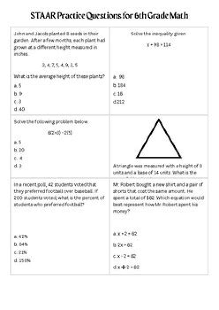 6th Grade Math STAAR Practice Test PDF with Answers