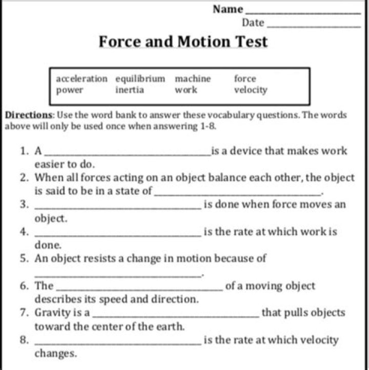 6th Grade Motion Test PDF: Practice & Prep for Students