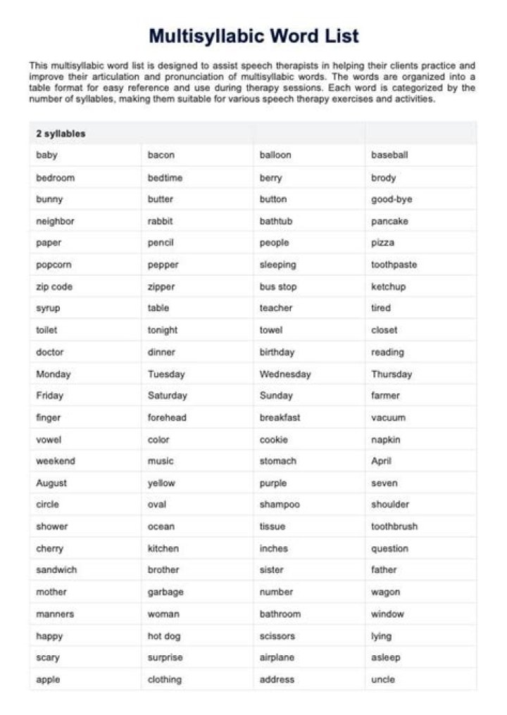Free 6th Grade Multisyllabic Word List PDF for Students