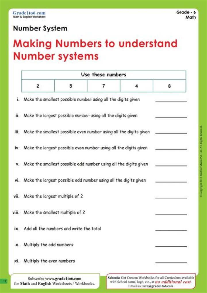 6th Grade Number System Test PDF – Free Downloadable Worksheet